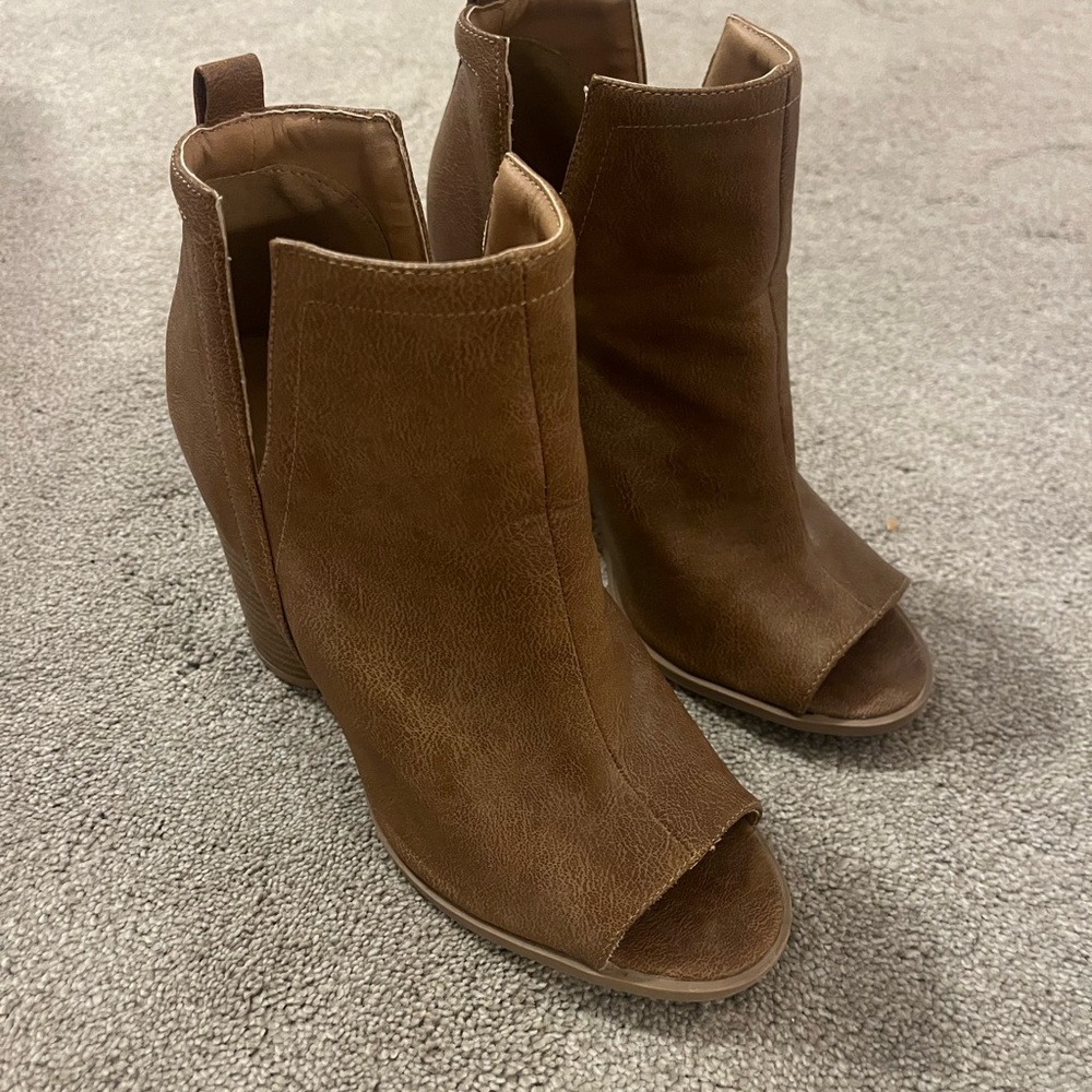 Altar'd State Tan Peep-Toe Ankle Booties